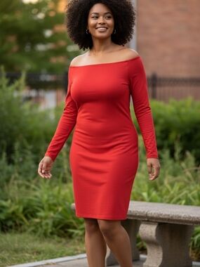wild fable Red Off-Shoulder Long Sleeve Bodycon Dress